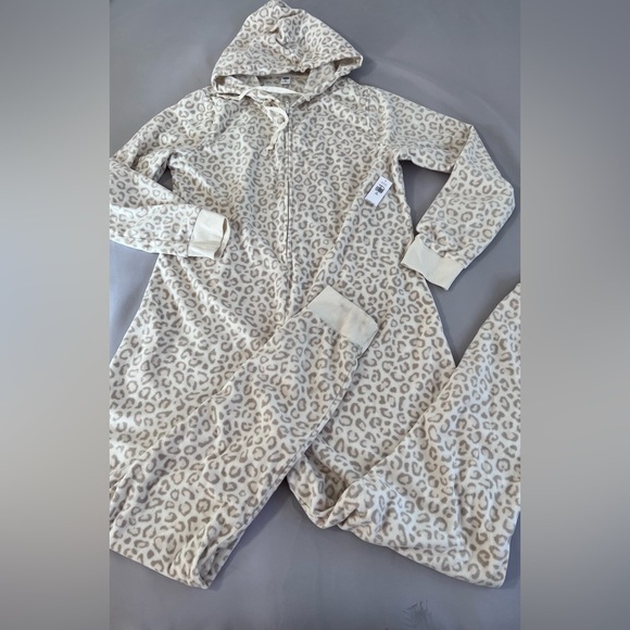 Old Navy Women's One‎ Piece Hooded Beige Leopard Print Soft Flannel Size XL Tall - Picture 9 of 12